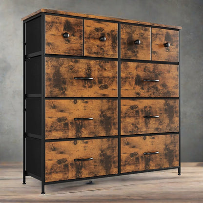 Industrial 10 Drawer Chest Rustic Brown