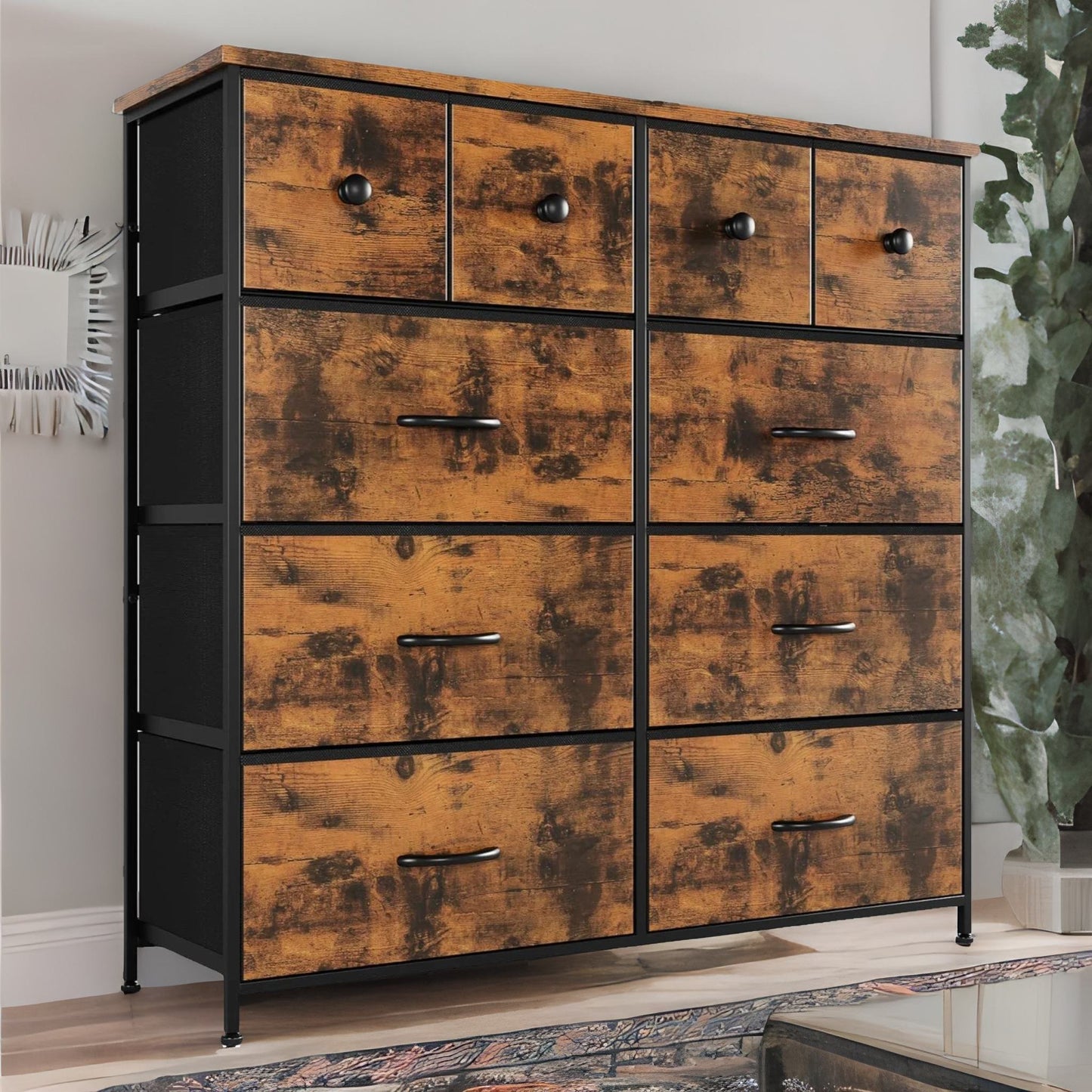 industrial 10 drawer chest rustic brown