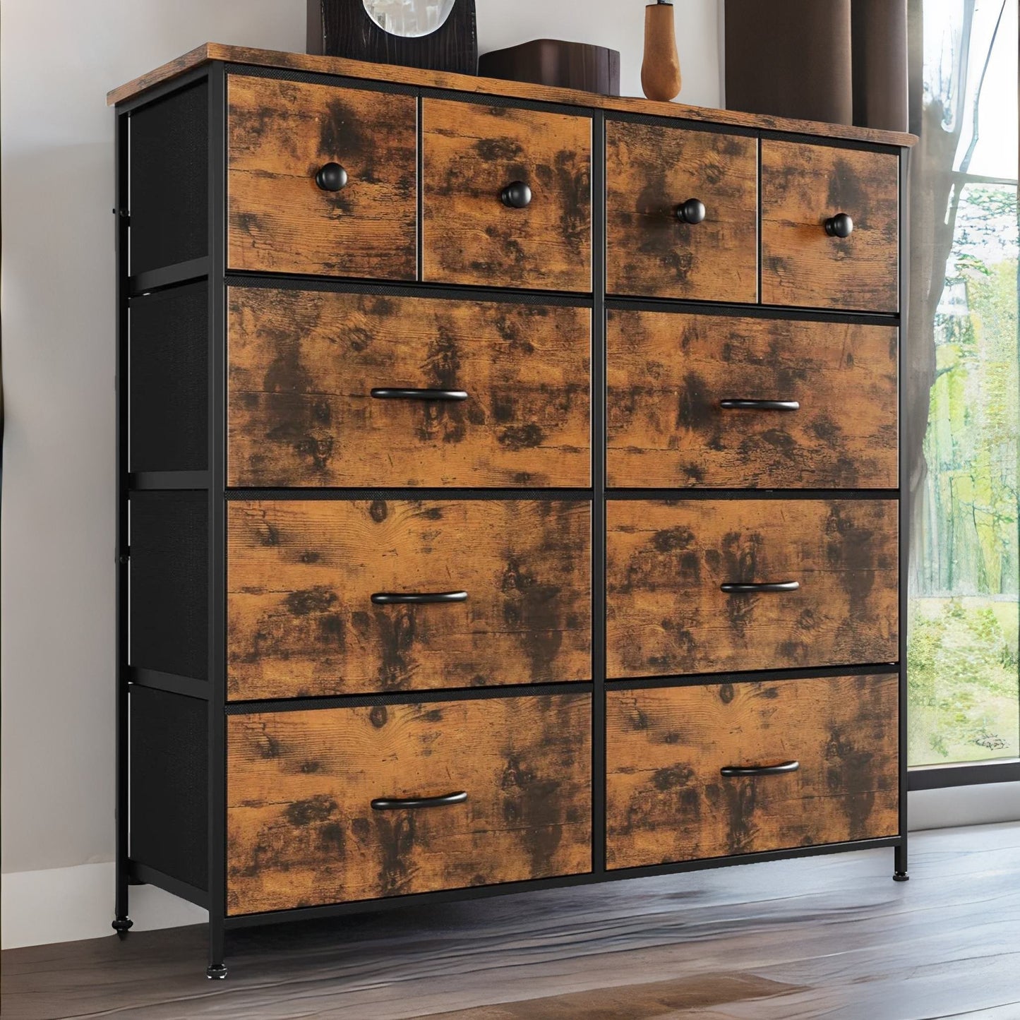 industrial 10 drawer chest rustic brown