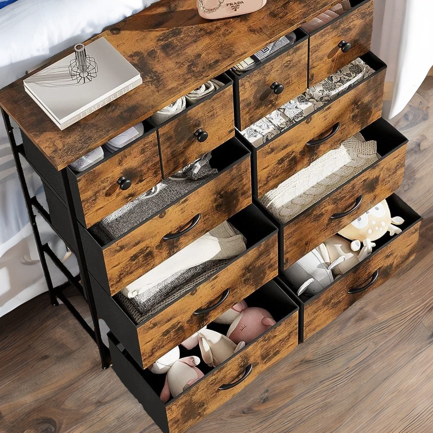 industrial 10 drawer chest rustic brown