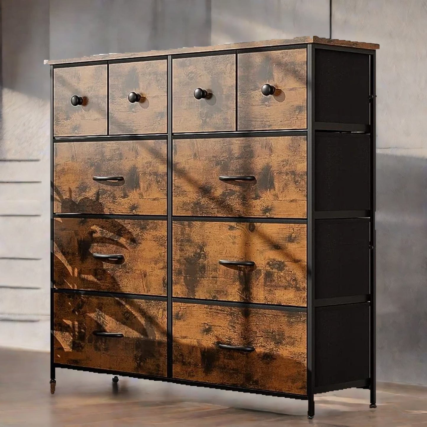 industrial 10 drawer chest rustic brown