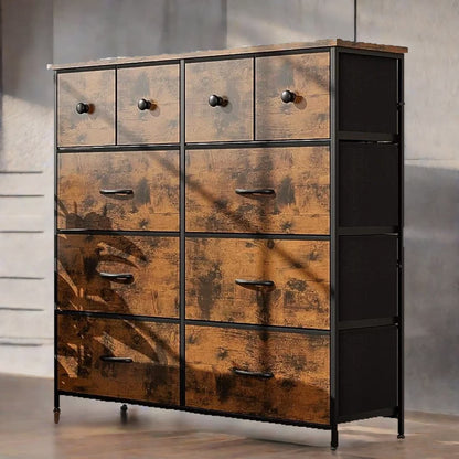 Industrial 10 Drawer Chest Rustic Brown