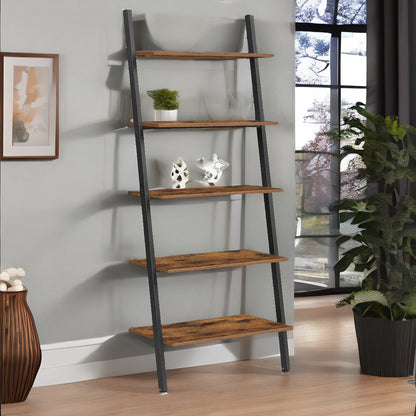 Industrial 5 Tier Wall Ladder Shelf Rustic Brown