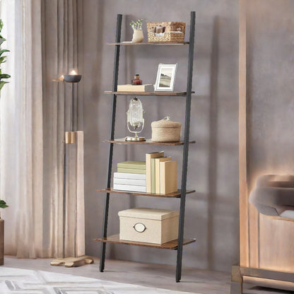 Industrial 5 Tier Wall Ladder Shelf Rustic Brown