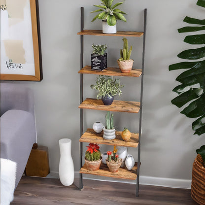 Industrial 5 Tier Wall Ladder Shelf Rustic Brown