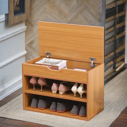 Wooden Shoe Storage Bench With Cushioned Seat 60CM