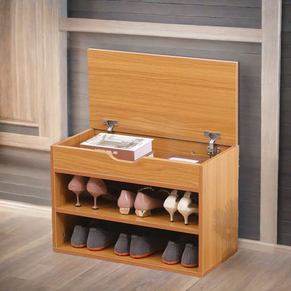 Wooden Shoe Storage Bench With Cushioned Seat 60CM