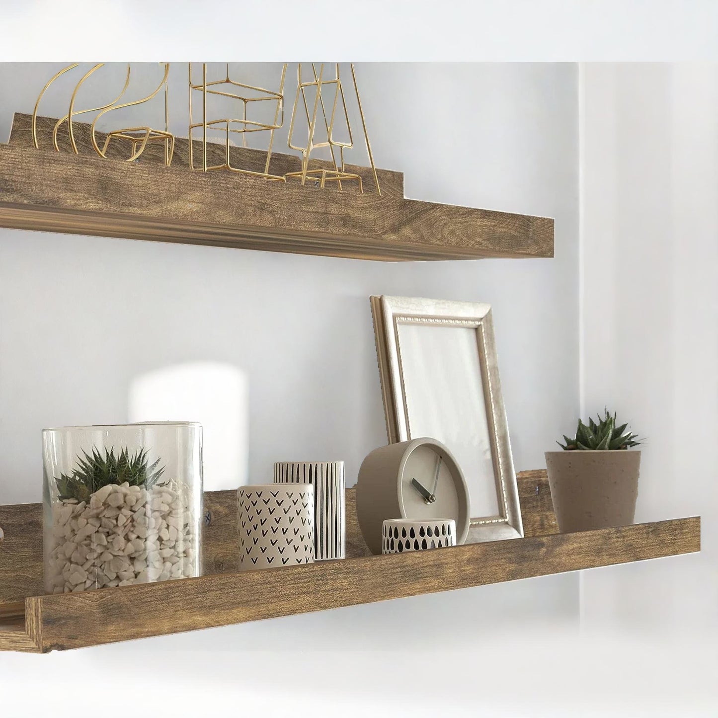 set of 3 wall mounted shelves industrial rustic brown