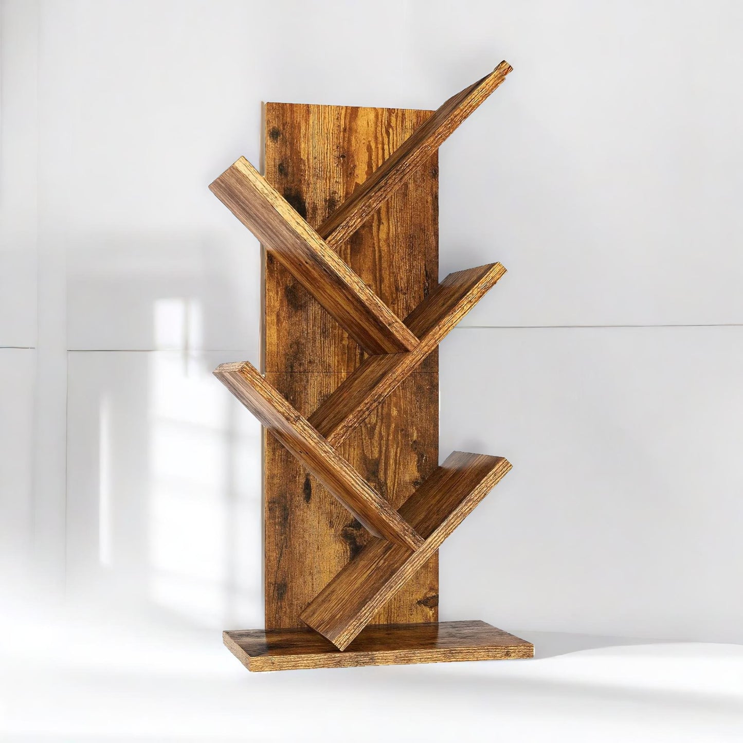 4 tree book shelf free-standing industrial rustic brown