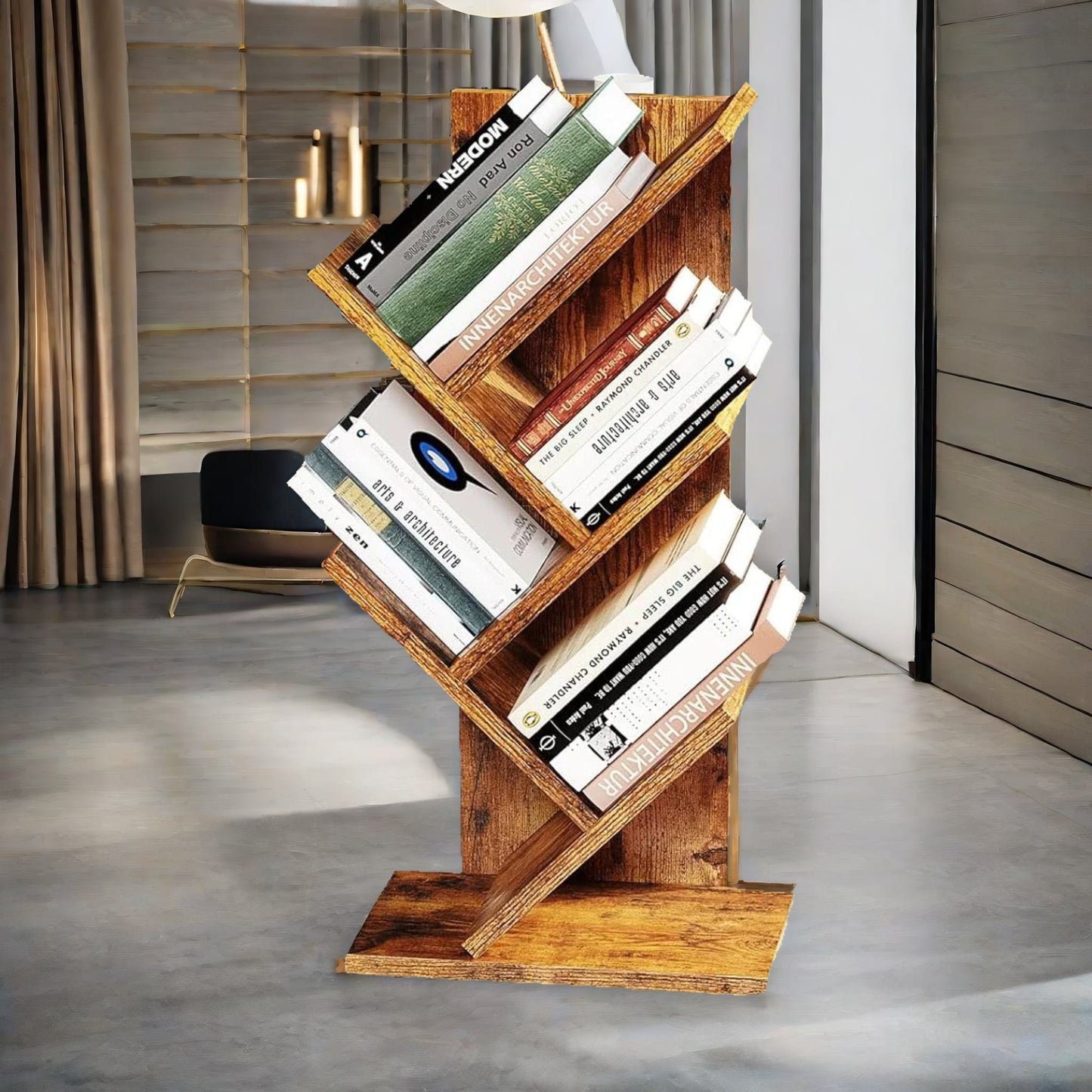 4 tree book shelf free-standing industrial rustic brown