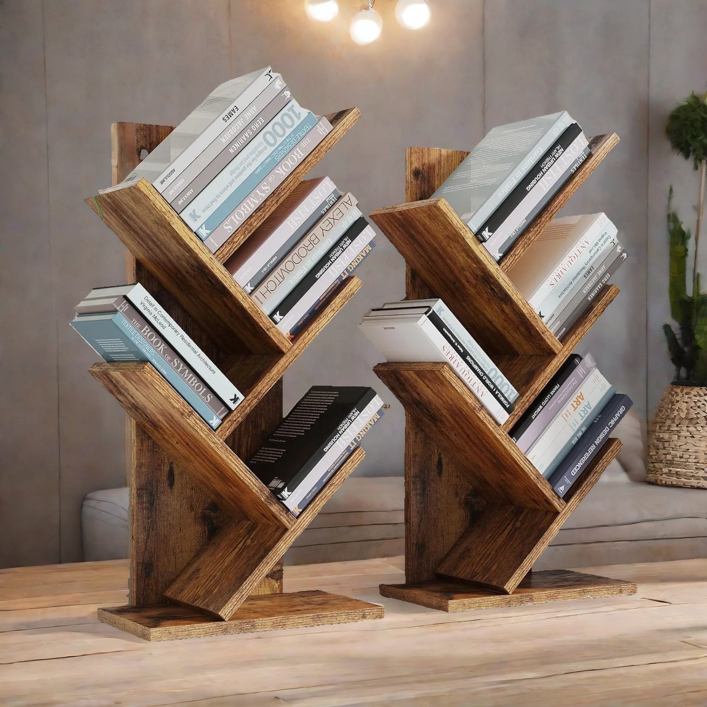 4 tree book shelf free-standing industrial rustic brown