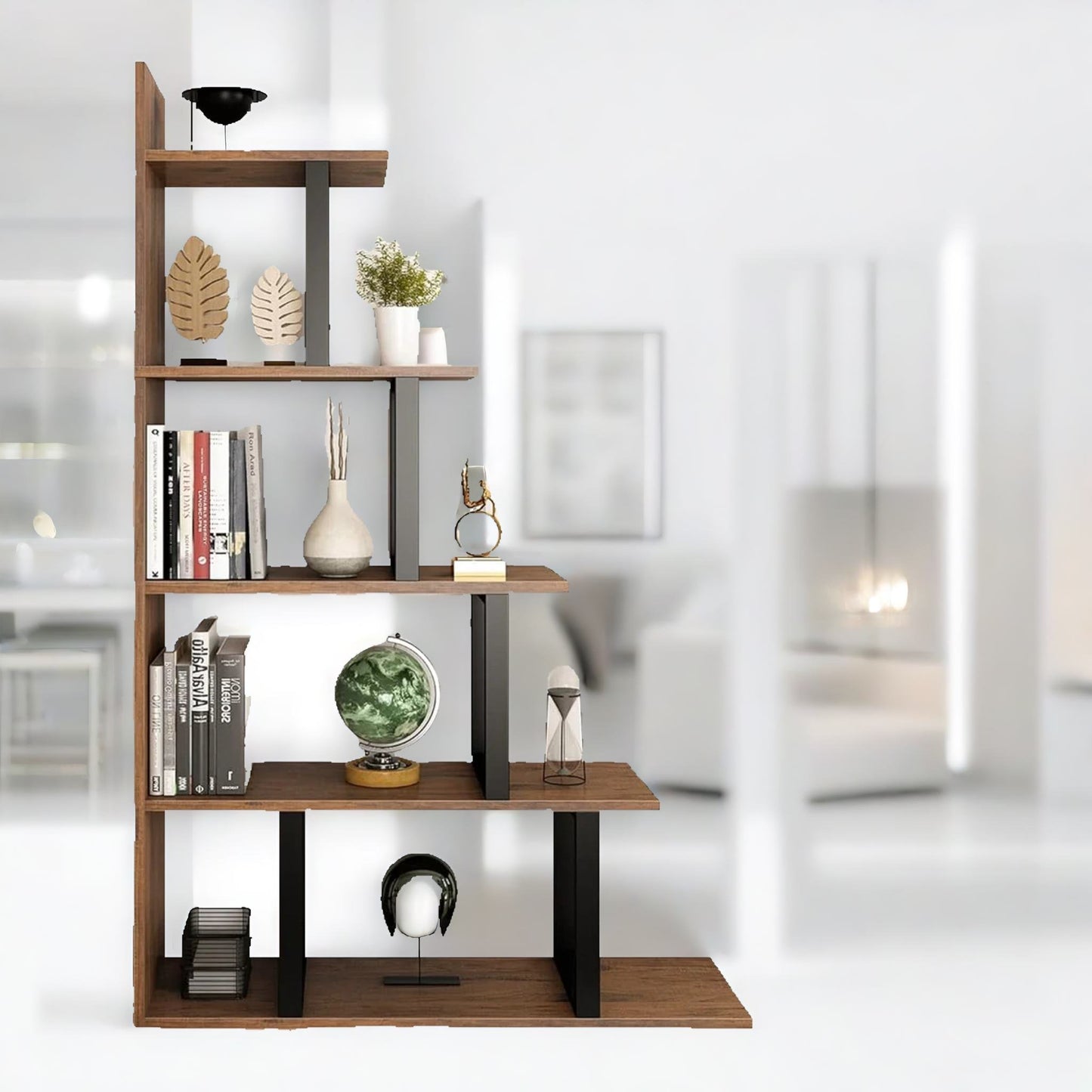 5 tier stepped book shelf industrial rustic brown