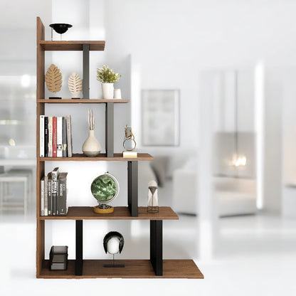 5 Tier Stepped Book Shelf Industrial Rustic Brown