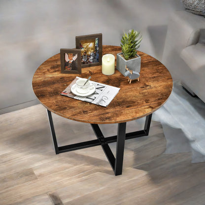 Industrial 80CM Round Coffee Table Rustic Brown