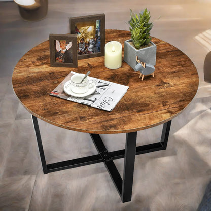 Industrial 80CM Round Coffee Table Rustic Brown