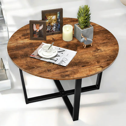 Industrial 80CM Round Coffee Table Rustic Brown