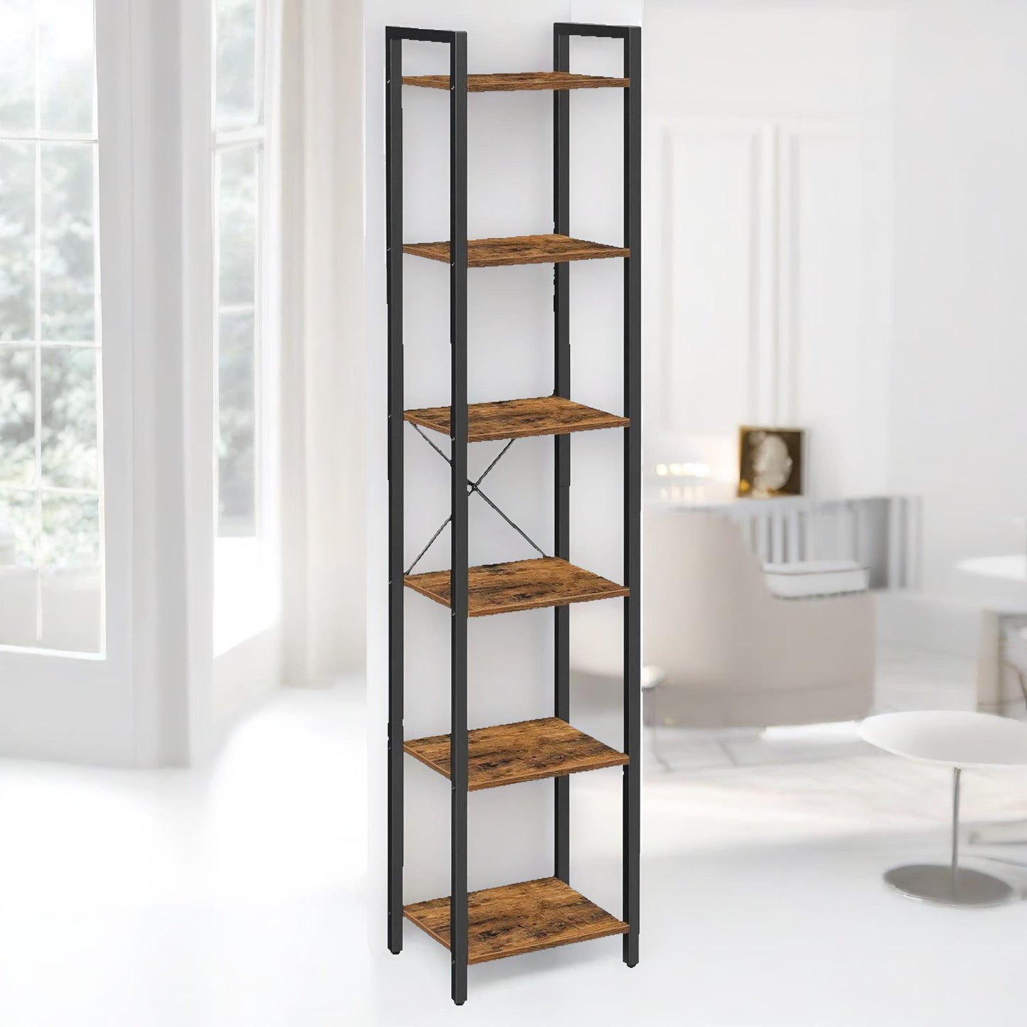 187.5cm tall bookcase industrial rustic brown free-standing