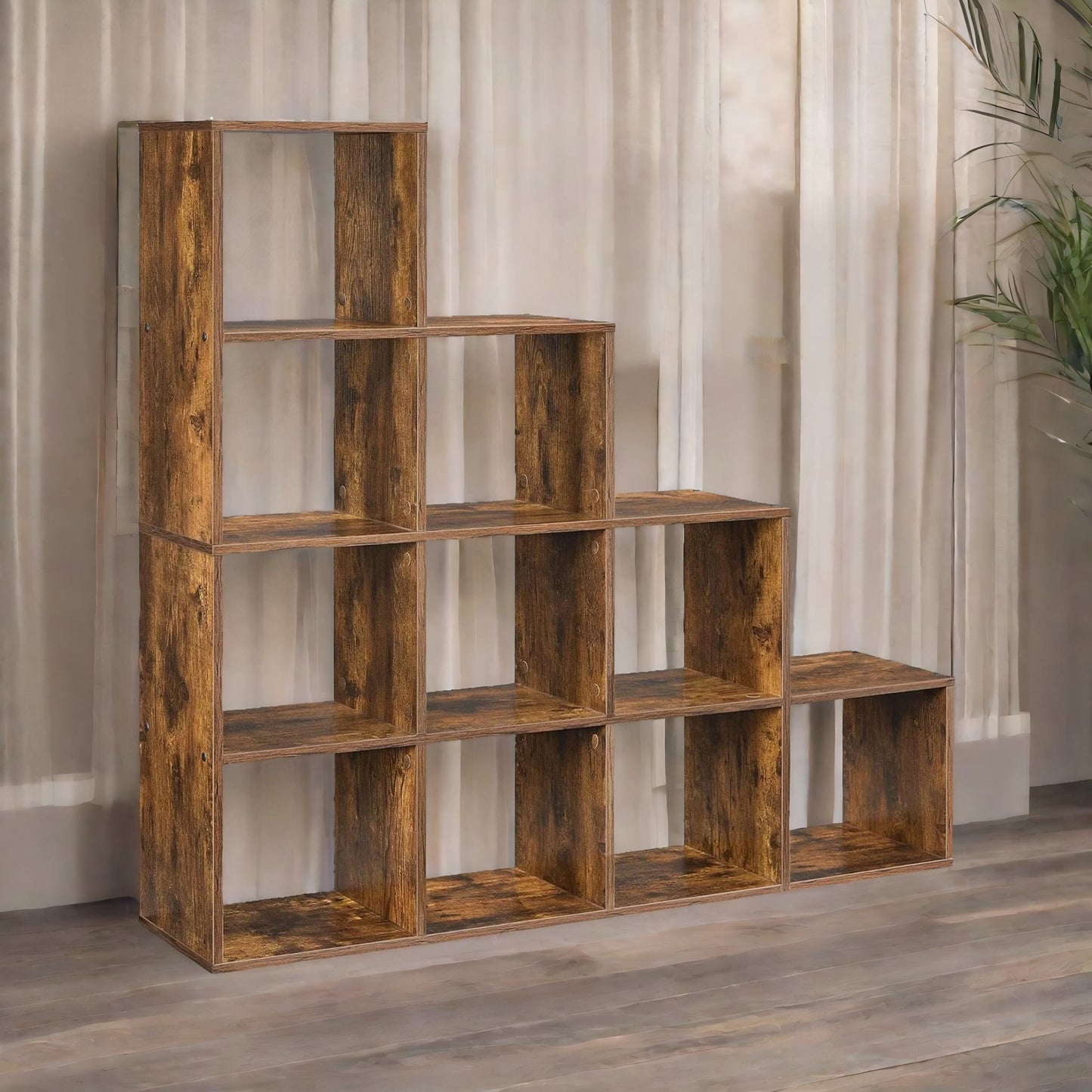 industrial stepped cube storage unit rustic brown