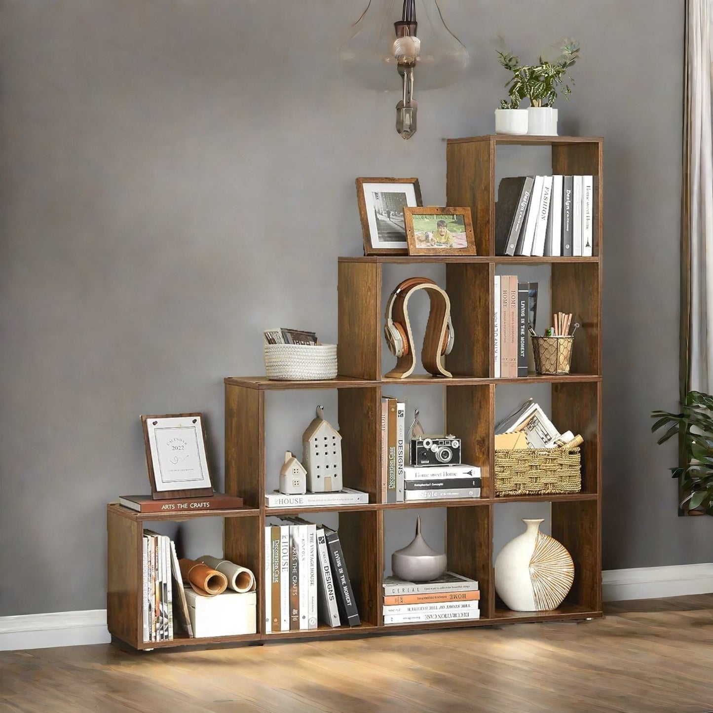 industrial stepped cube storage unit rustic brown