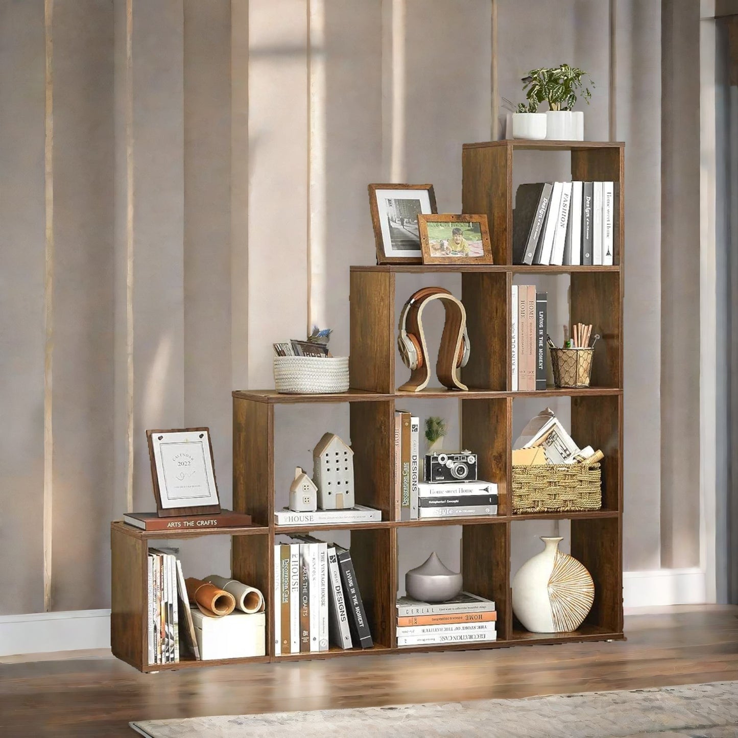 industrial stepped cube storage unit rustic brown