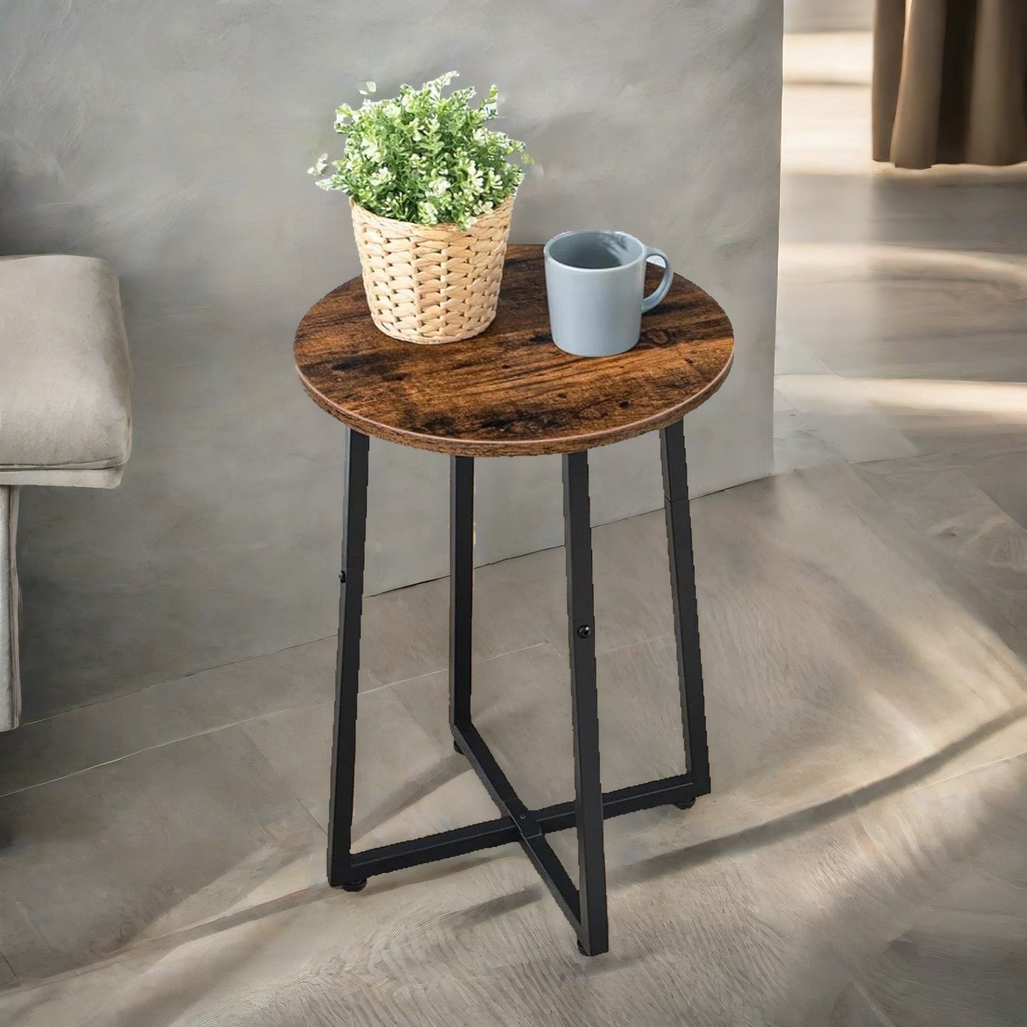 industrial 55cm tall narrow side table rustic brown