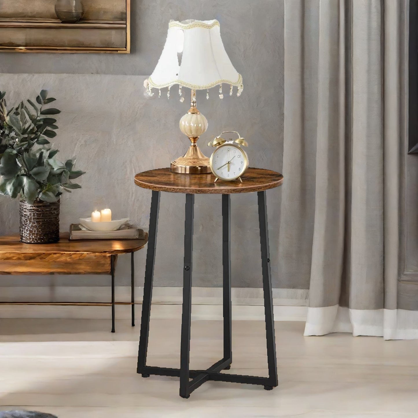 industrial 55cm tall narrow side table rustic brown