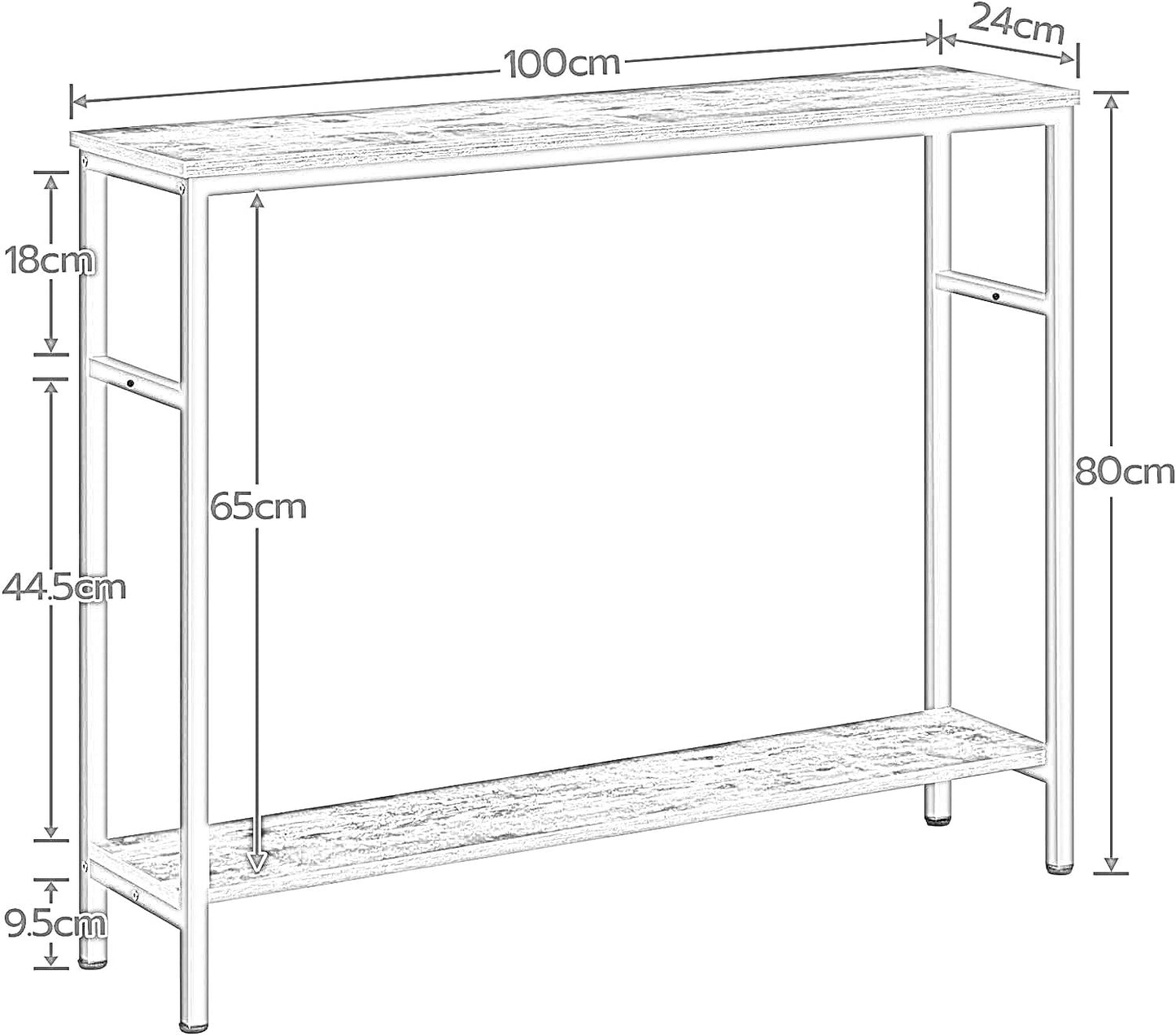 console table with 2 shelves