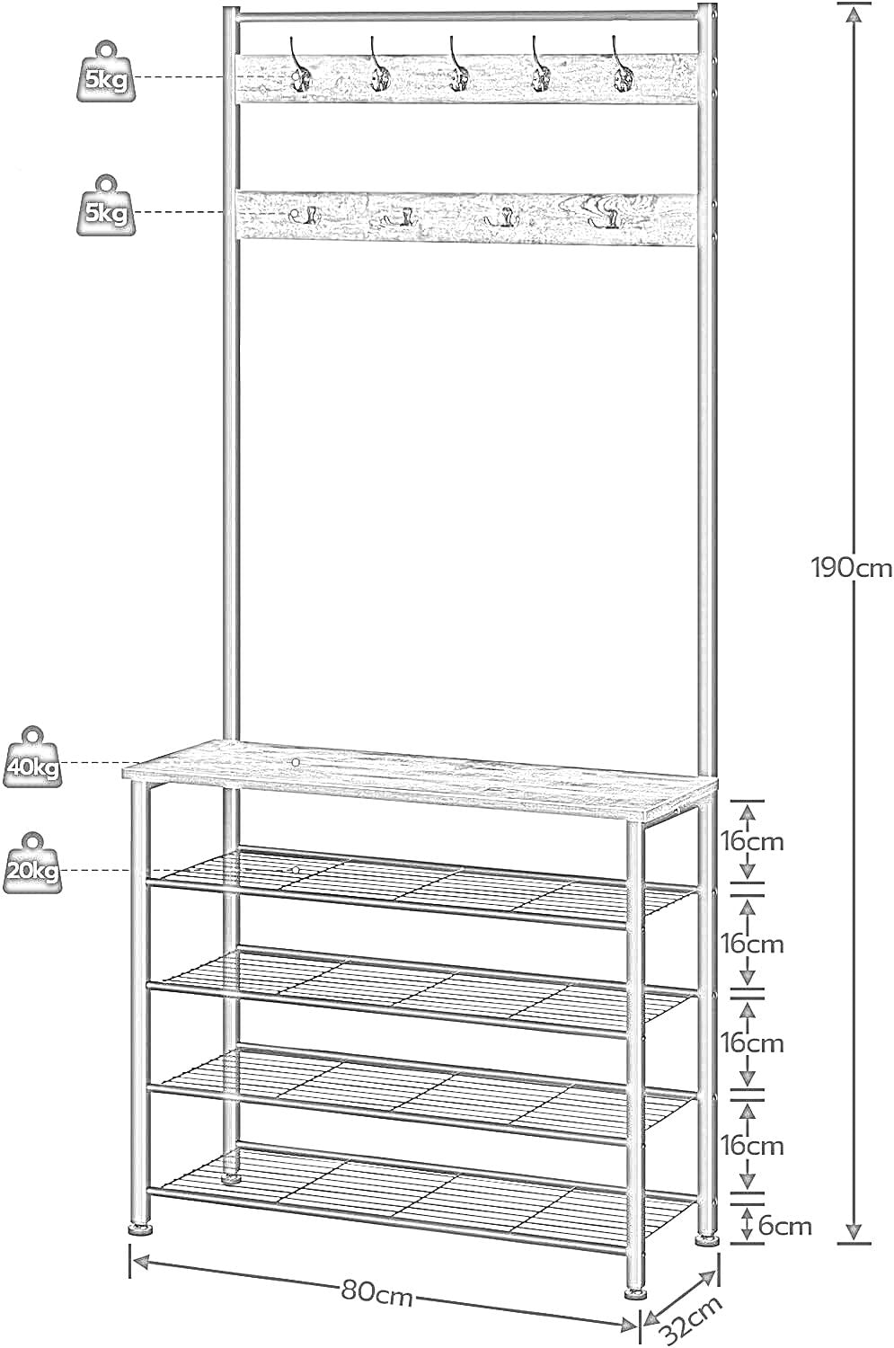 coat rack stand with 5 tier shoe bench