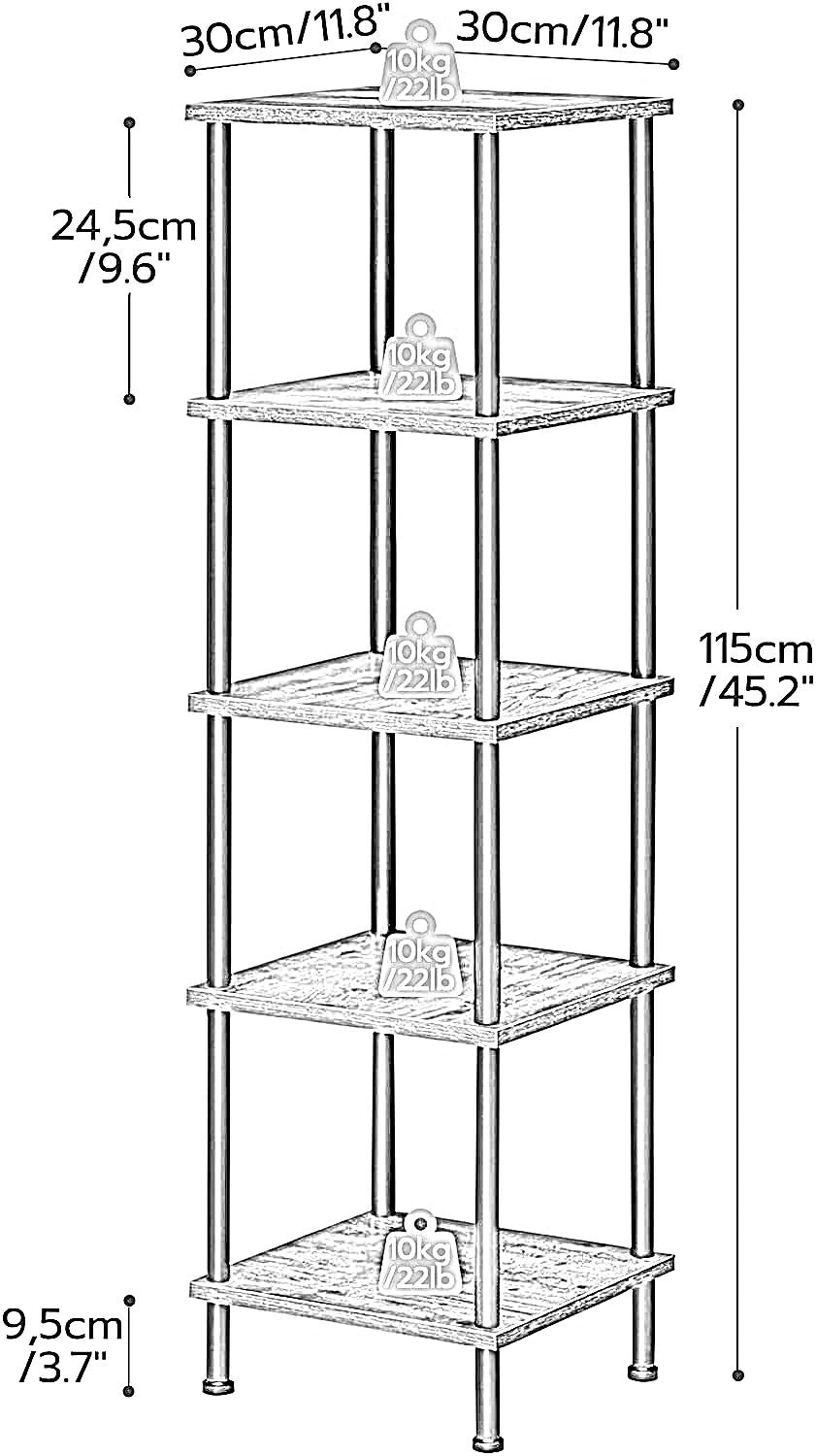 5 tier narrow open shelf