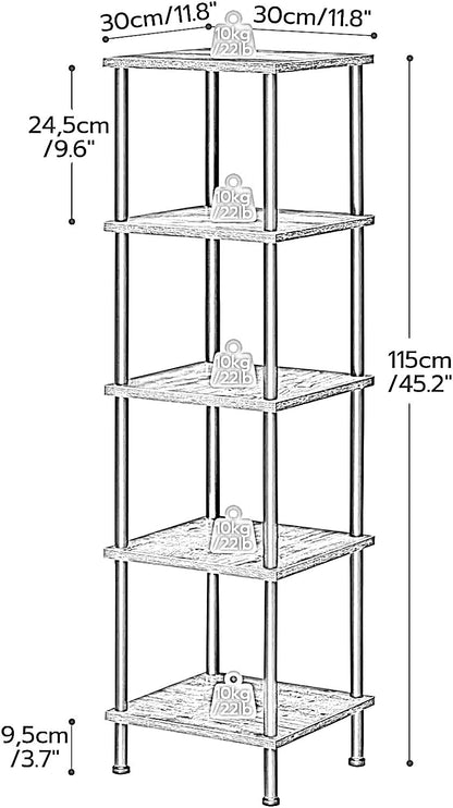 5 Tier Narrow Open Shelf