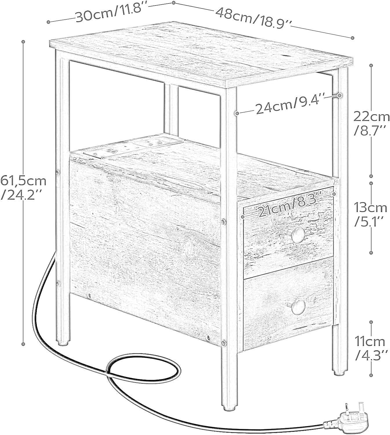 bedside table with power outlet & usb ports