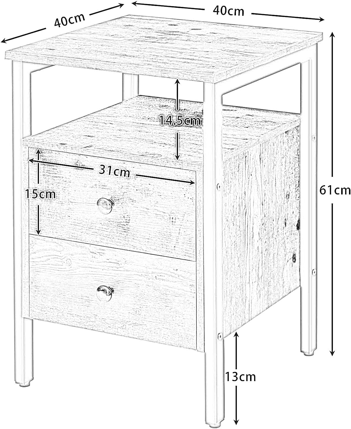 bedside table with 2 drawers