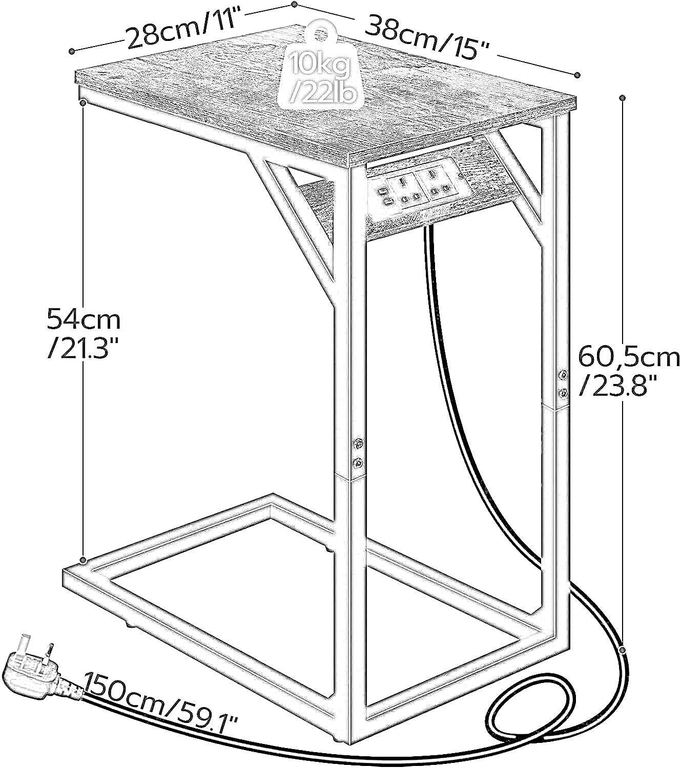 c shaped table with usb ports & power outlets