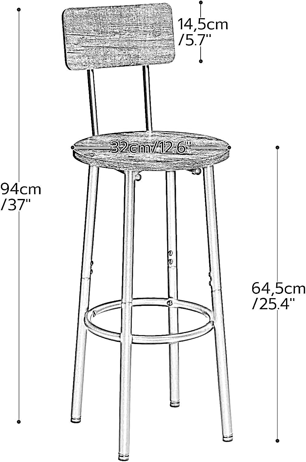 set of 2 bar stools with backrest