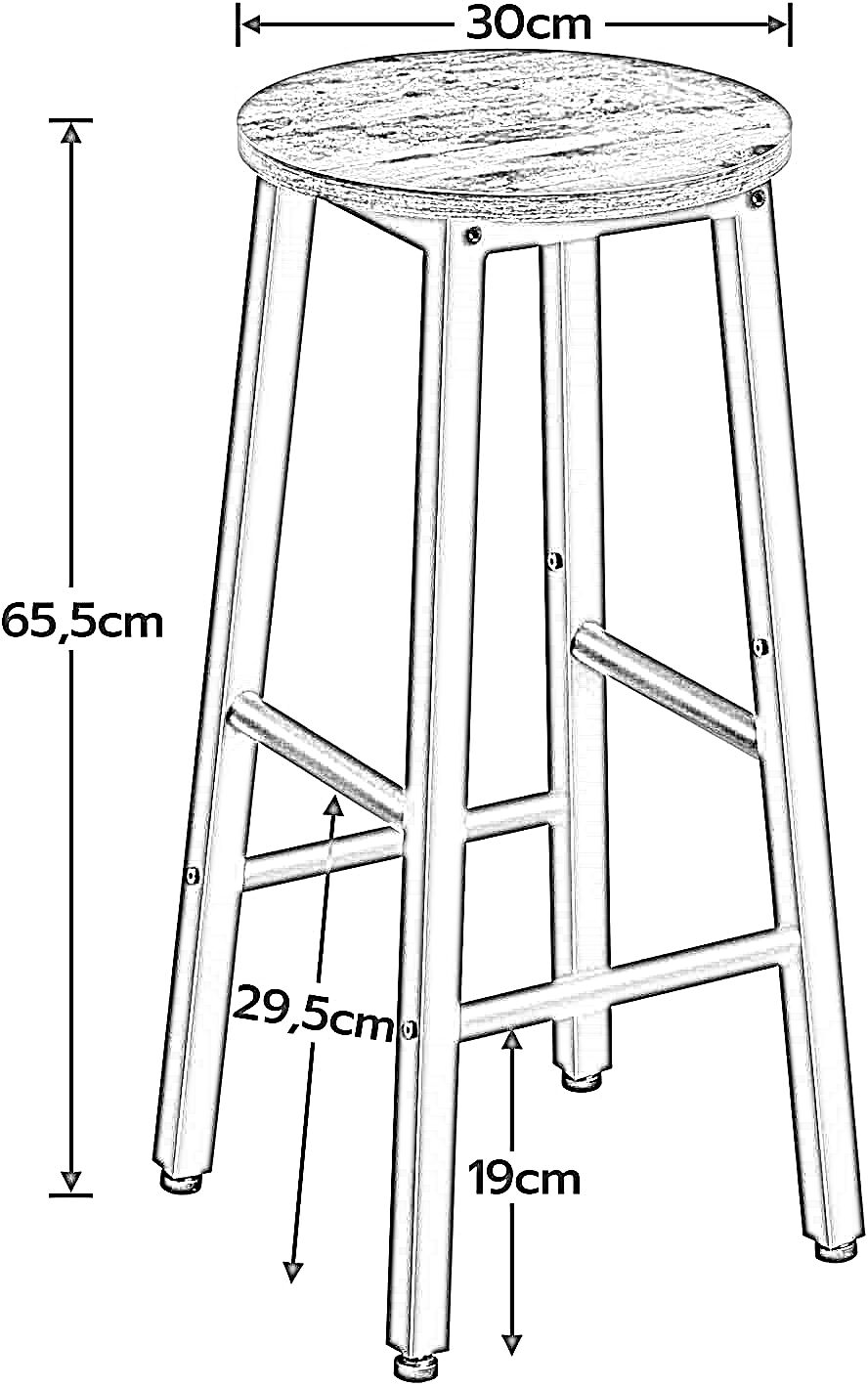 set of 2 bar stools 65cm height