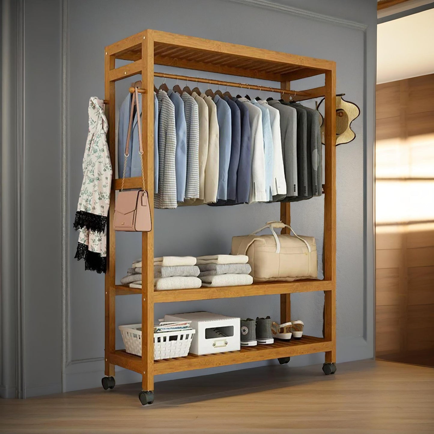 bamboo 4-in-1 open wardrobe with shoe rack