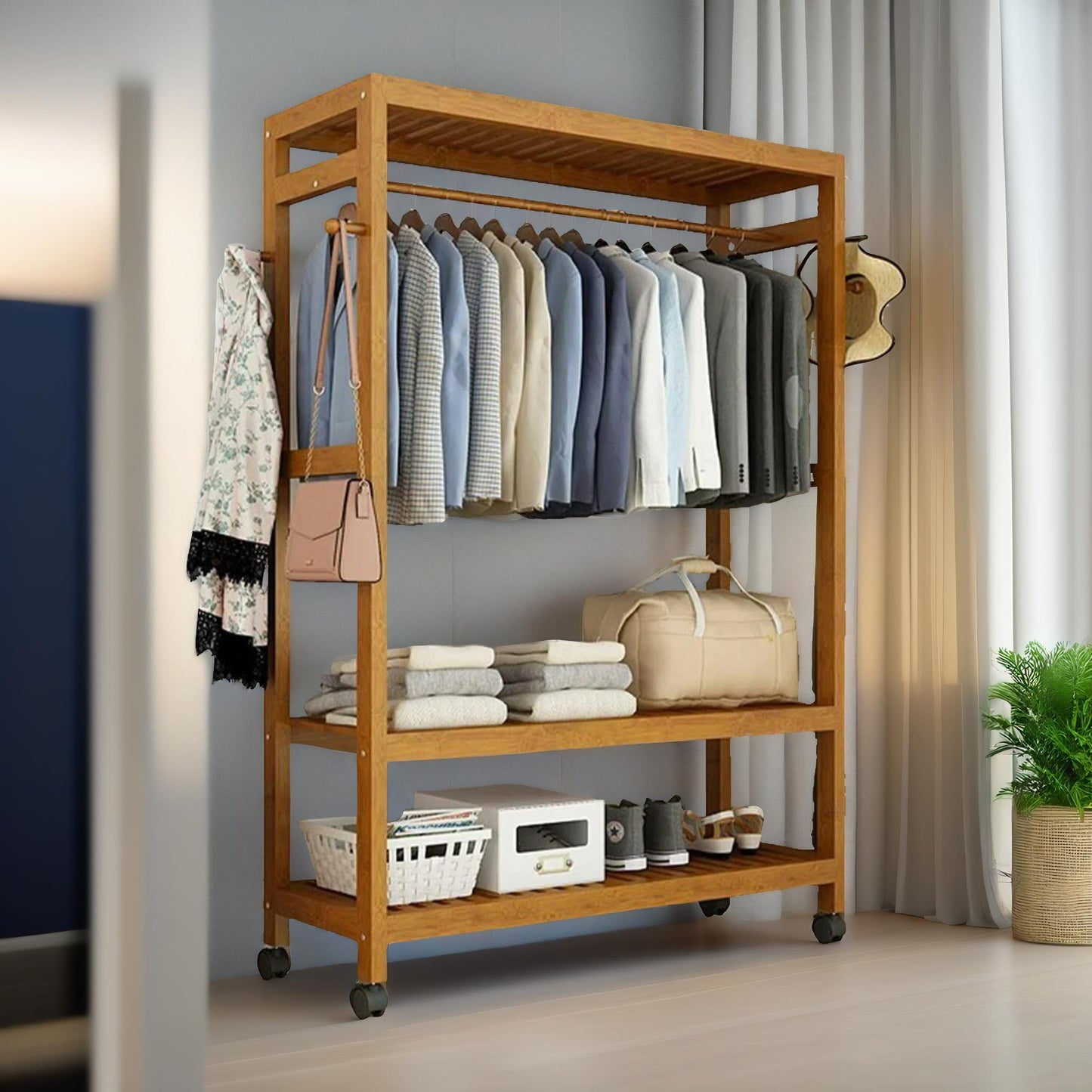 bamboo 4-in-1 open wardrobe with shoe rack