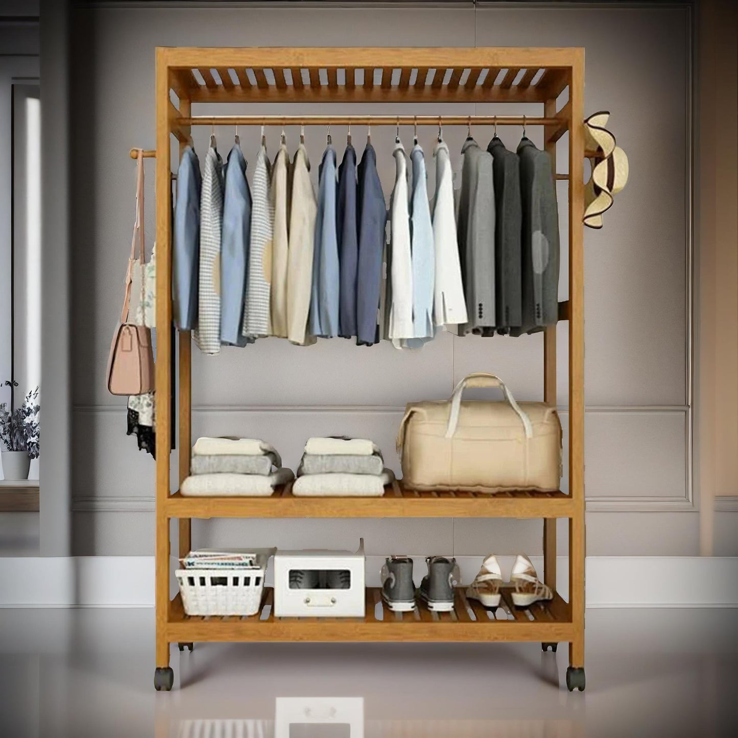 bamboo 4-in-1 open wardrobe with shoe rack