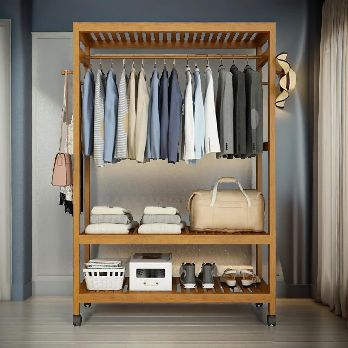 bamboo 4-in-1 open wardrobe with shoe rack