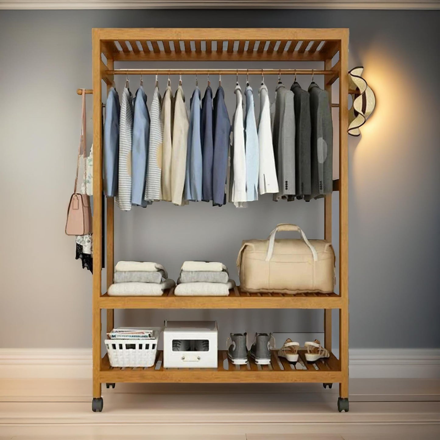 bamboo 4-in-1 open wardrobe with shoe rack