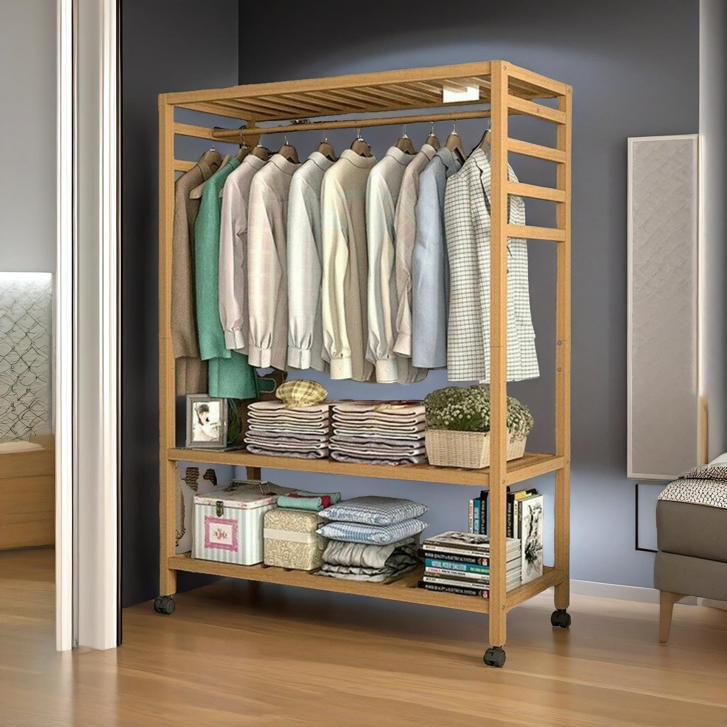 bamboo 4-in-1 open wardrobe with shoe rack