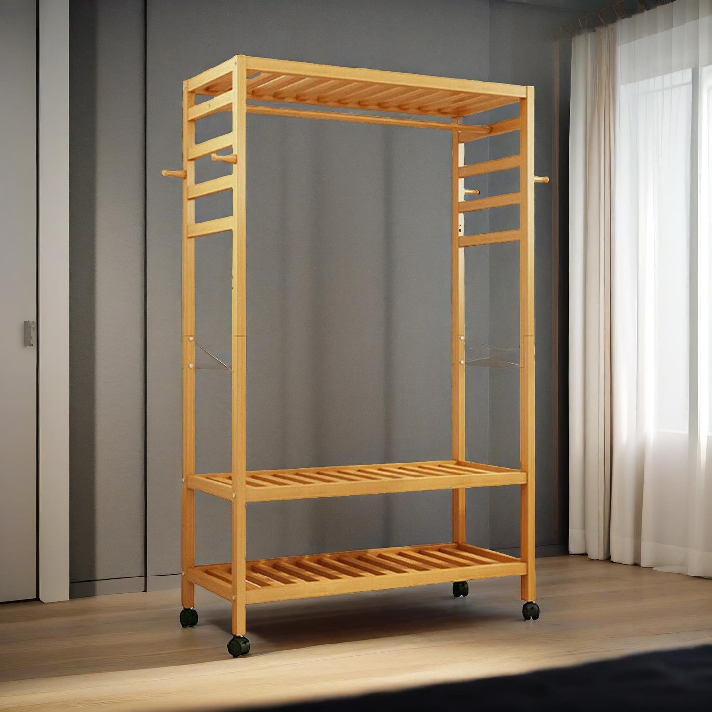 bamboo 4-in-1 open wardrobe with shoe rack