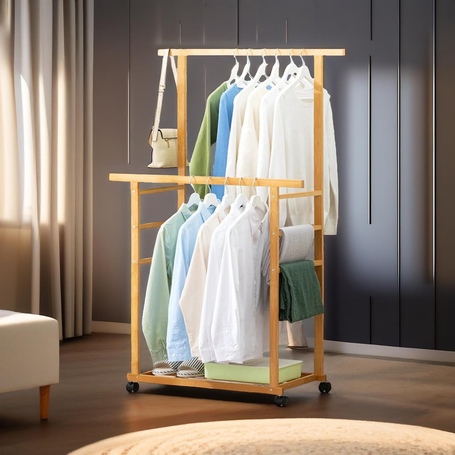 bamboo 4-in-1 open wardrobe with hanging rails