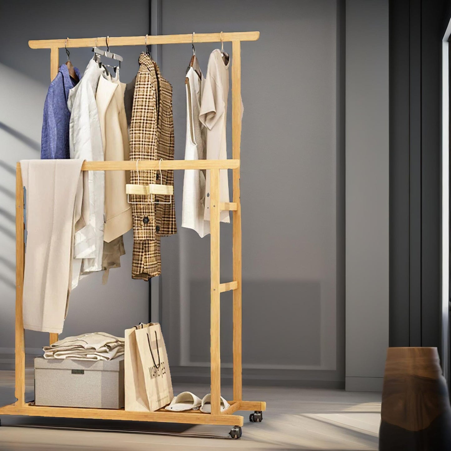 bamboo 4-in-1 open wardrobe with hanging rails