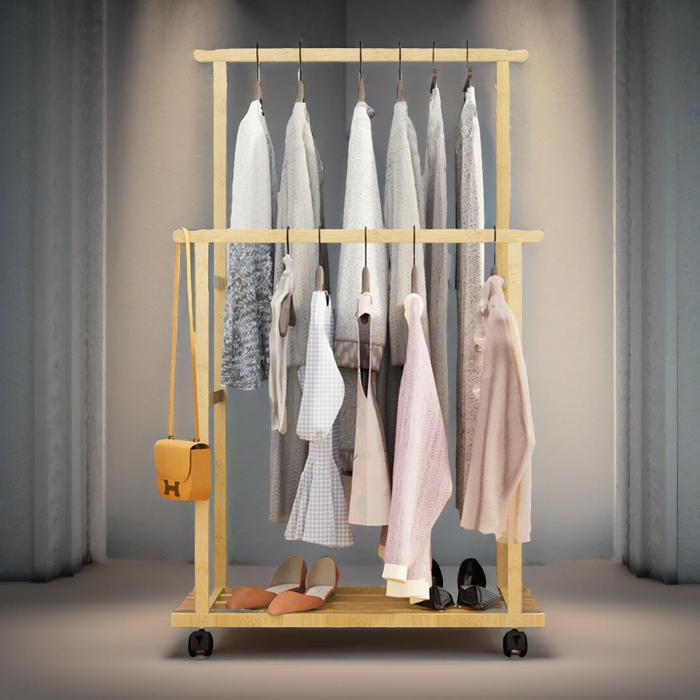 bamboo 4-in-1 open wardrobe with hanging rails