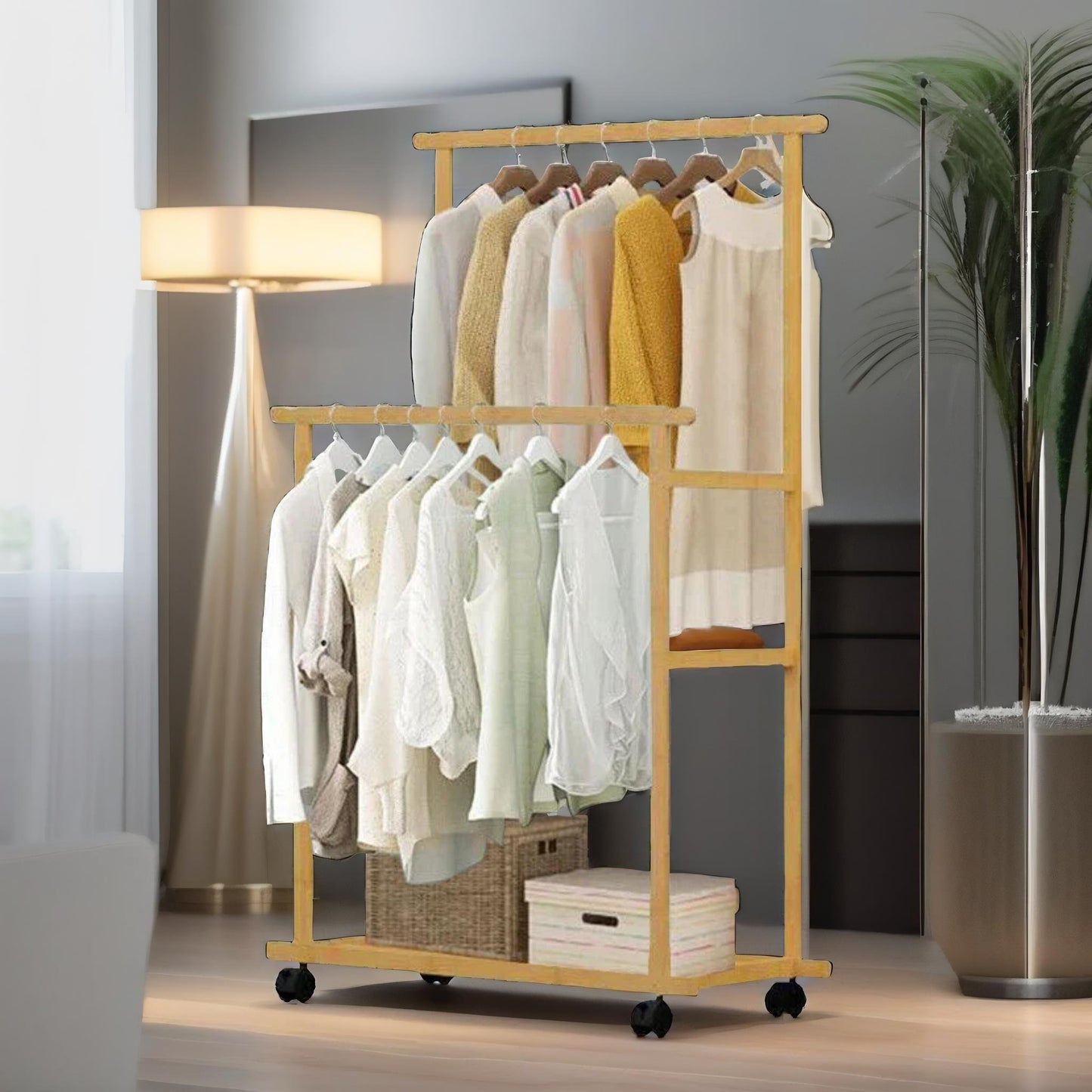 bamboo 4-in-1 open wardrobe with hanging rails