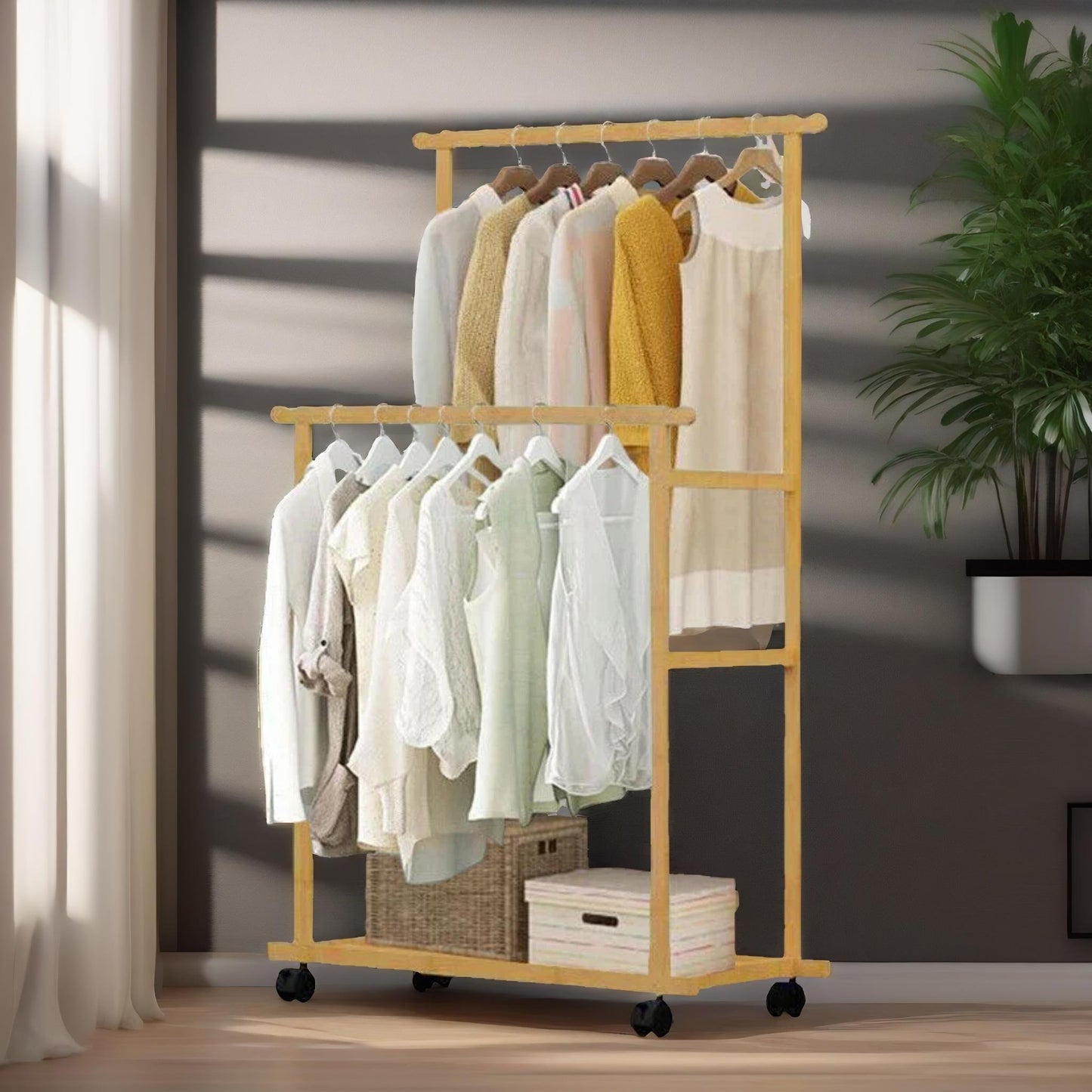 bamboo 4-in-1 open wardrobe with hanging rails