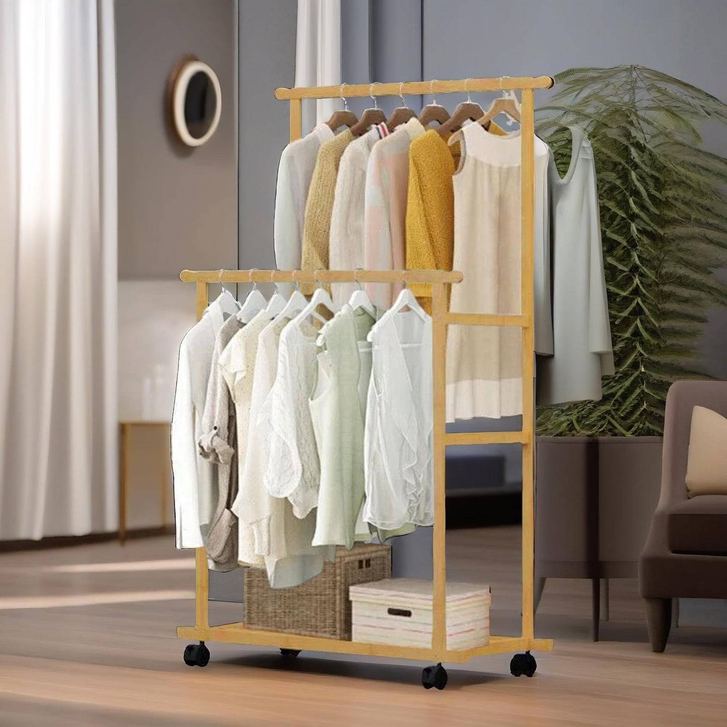 bamboo 4-in-1 open wardrobe with hanging rails