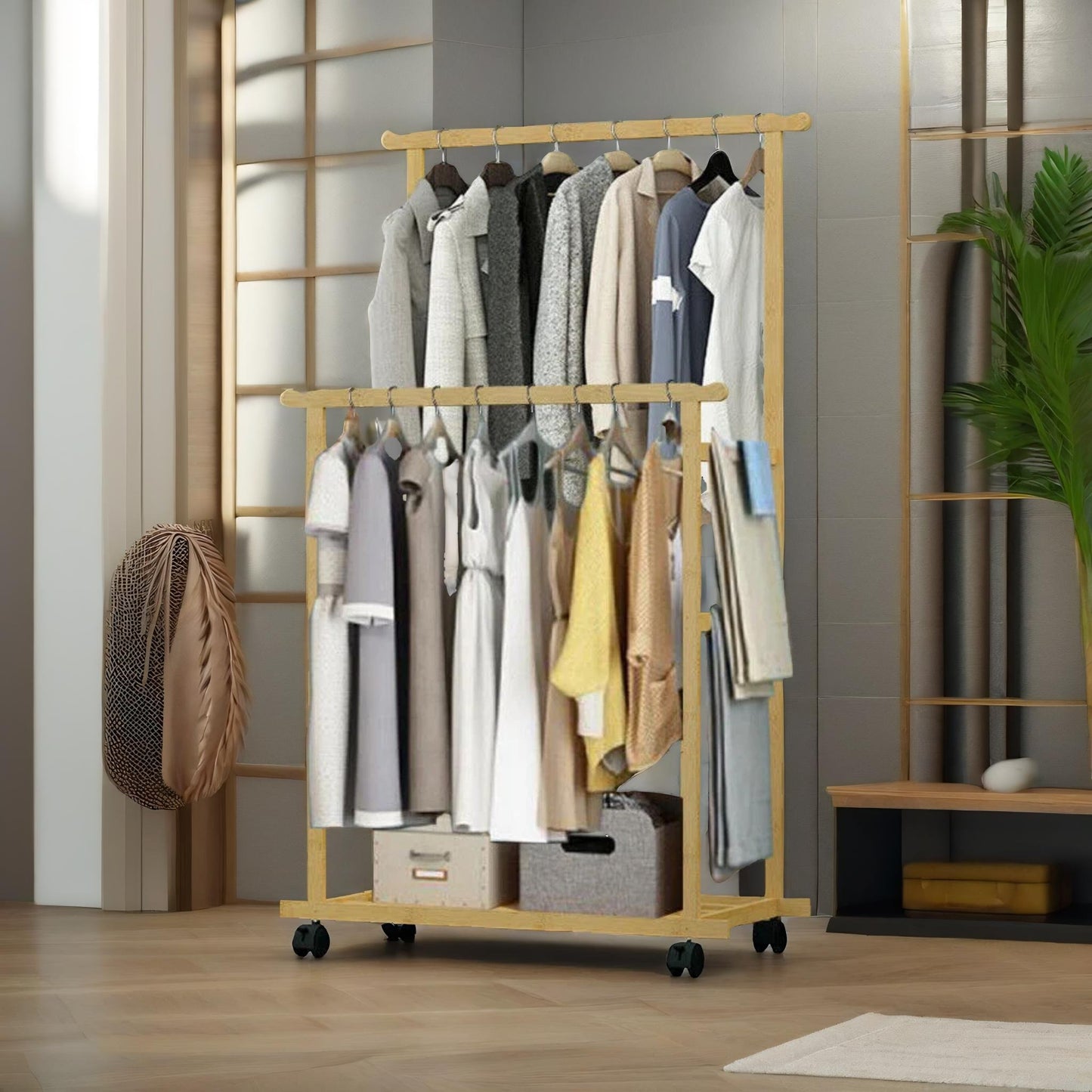 bamboo 4-in-1 open wardrobe with hanging rails