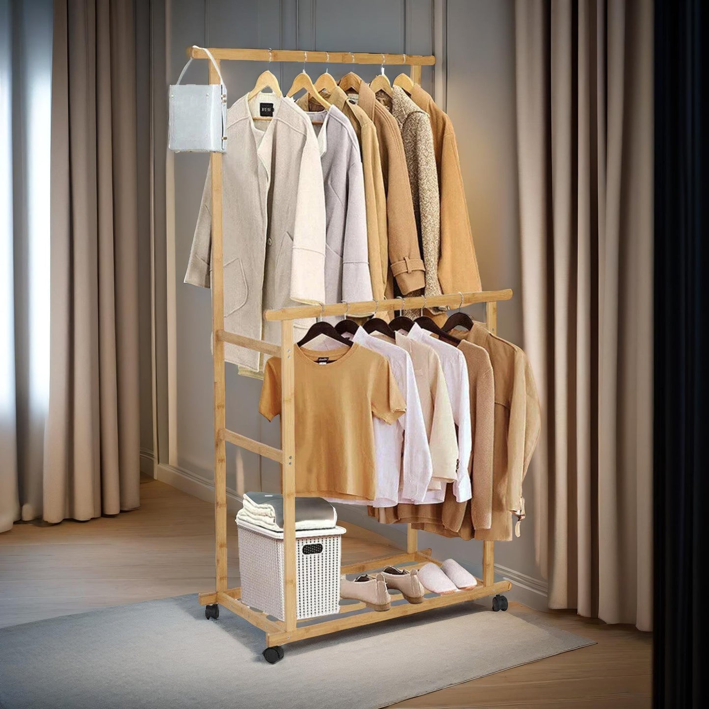 bamboo 4-in-1 open wardrobe with hanging rails